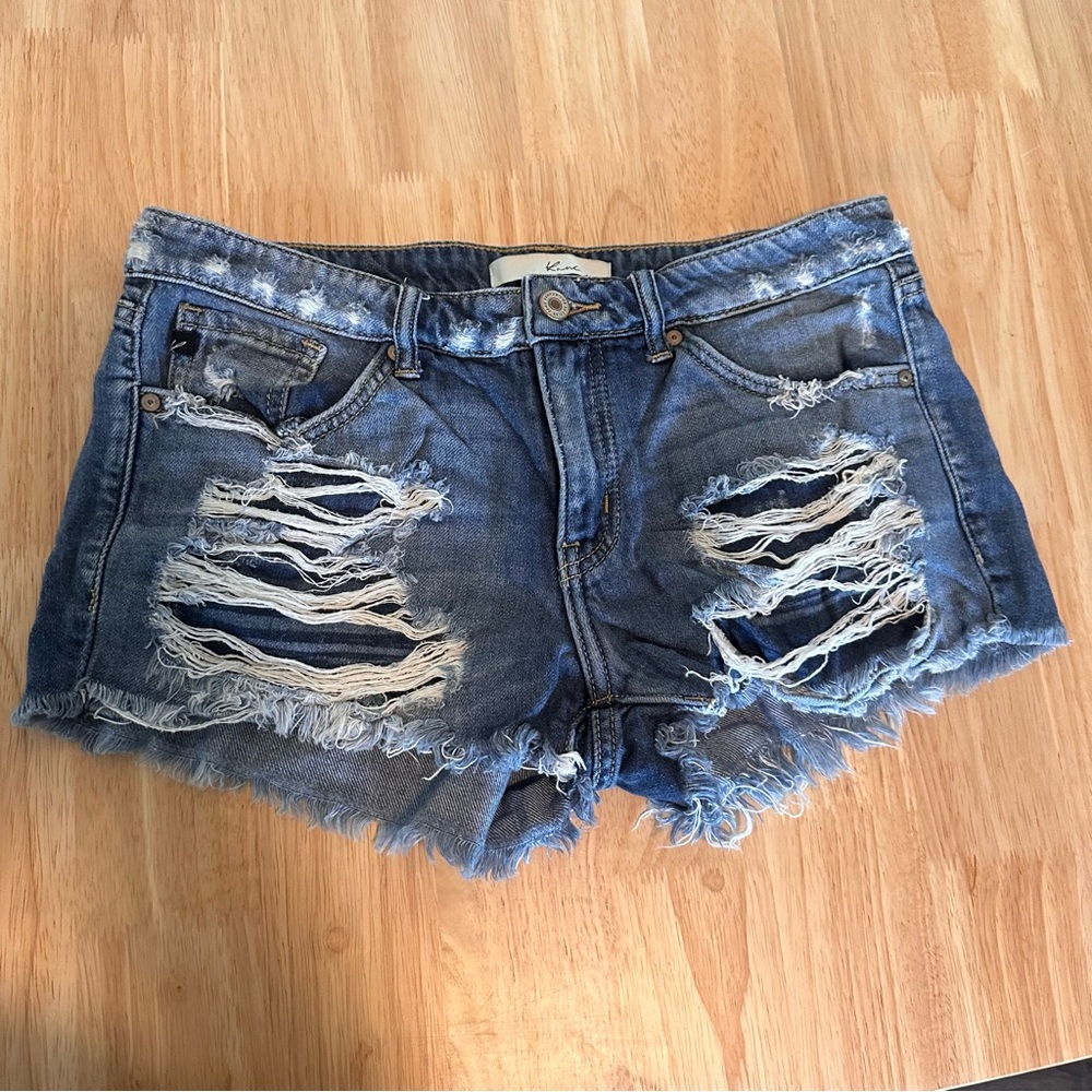 KanCan Medium Low Rise Distressed Denim Shorts